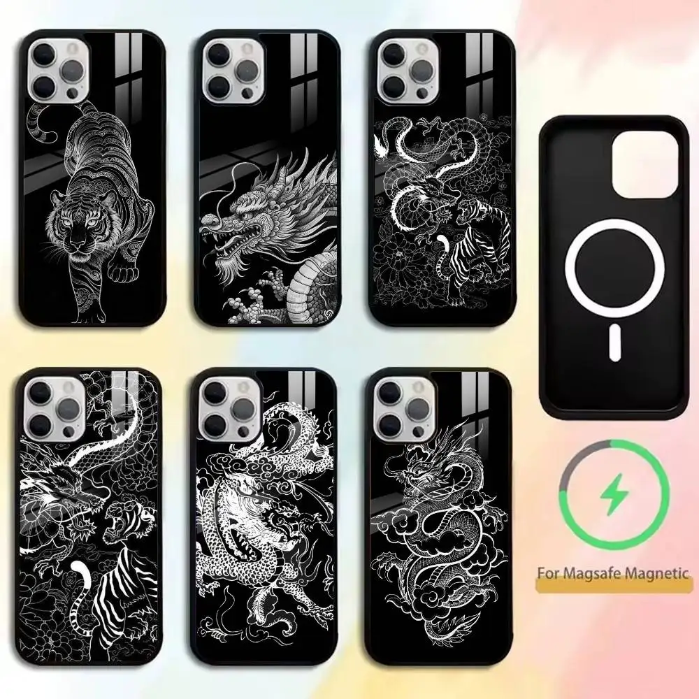 

Luxury Tiger Dragon Embossed Phone Case For iPhone17,16,15,14,13,12,11 Plus,Pro Magnetic with Magsafe Wireless Charging