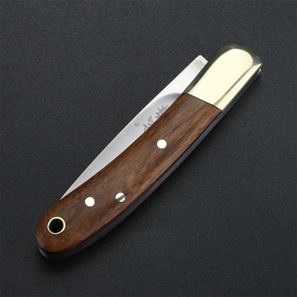 Sandalwood brass handle outdoor folding knife 420 steel high hardness outdoor hunting knife camping survival tool knife