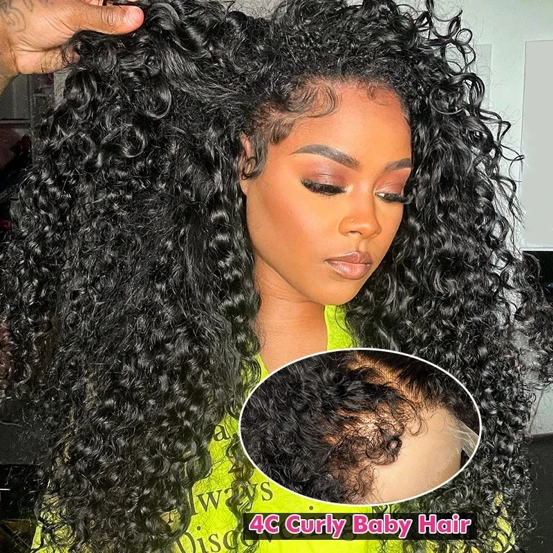 

4C Hairline Edges Deep Wave13x4 HD Lace Front Human Hair Wigs PrePluck With Curly Baby Hair 360 Lace Wigs For Women 180% Density