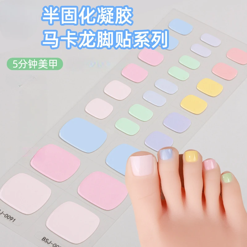 26Tips Gel Toe Nails Stickers Semi Curing Jump Colour Nail Decals Pure Toe Gel Sticker Nail Oil Foil Foot Nail Art Decor