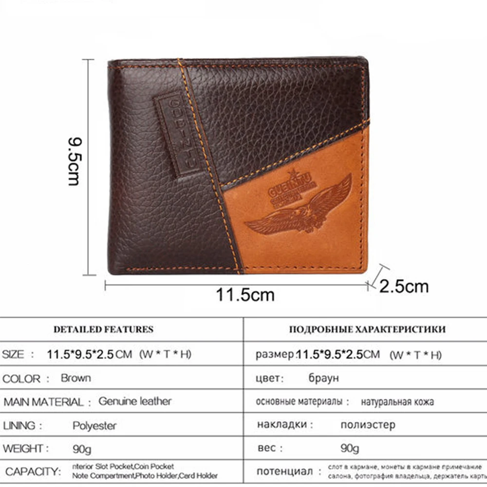 GUBINTU Genuine Leather Men Wallets Coin Pocket Zipper Real Men\'s Leather Wallet with Coin High Quality Male Purse Eagle cartera