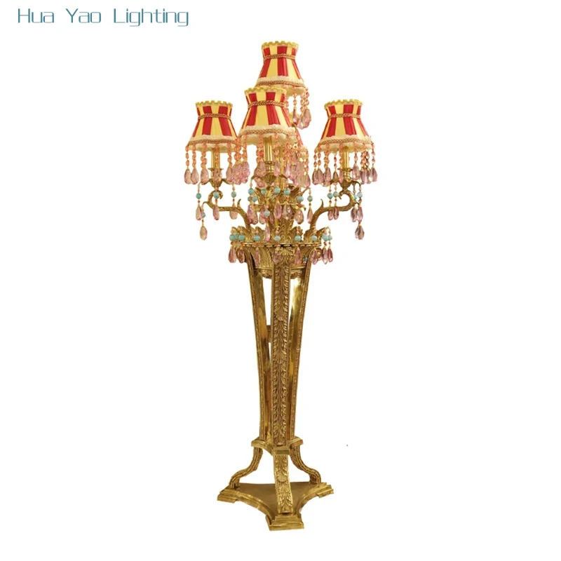 Lámpara de Pie de Latón Elegante para Sala de Estar Estilo Barroco Francés, Lámparas de Pie de Diseño Retro para Recepción de Hotel