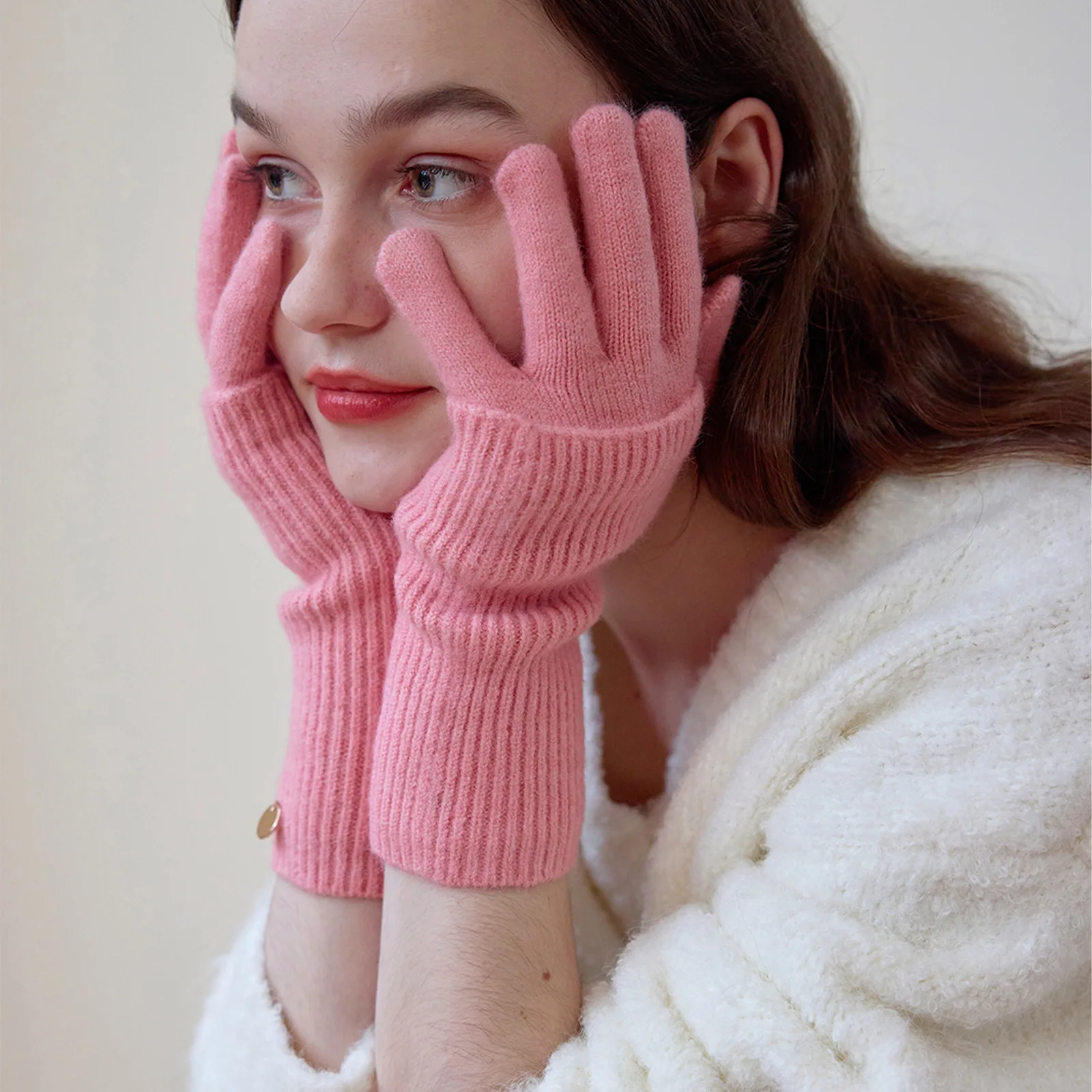 Convertible Fingerless Touchscreen Knit Gloves Women Winter Warm Detachable Wool Split-Finger