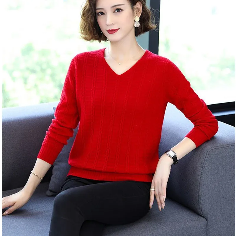 2024 Spring Autumn Sweater Woolen Pullovers Women V-neck Slim Fit Bottoming Shirt Solid Soft Knitwear Jumpers Basic Sweaters