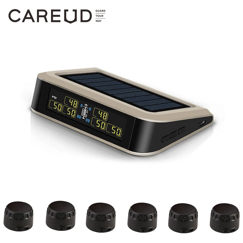 태양광 TPMS RV 트럭 타이어 압력 경보 모니터 시스템 타이어 온도 디지털 디스플레이 자동 보안 경보 시스템 6개 센서 포함