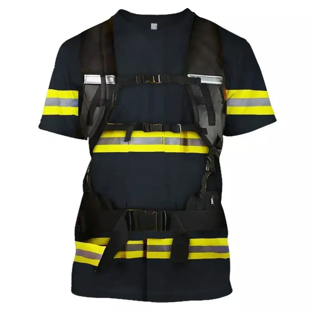 Cosplay Kids Firefighter Uniform Tshirt Children Fireman Role Work Clothing Tee Boy Girl Performance Party Costumes