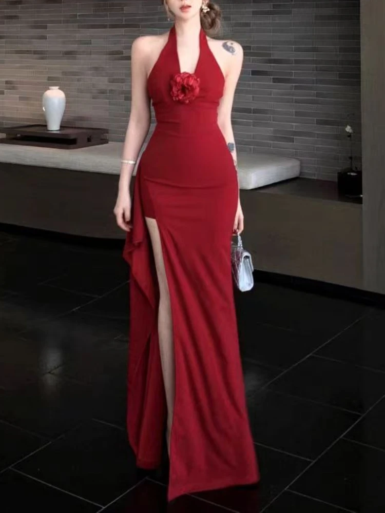 セクシーでエレガントなスリムなプロムドレス、レディースファッションデザイン、スリムなスラッシュネックVネックドレス、ヴィンテージ風ホットガールロングスリットドレス
