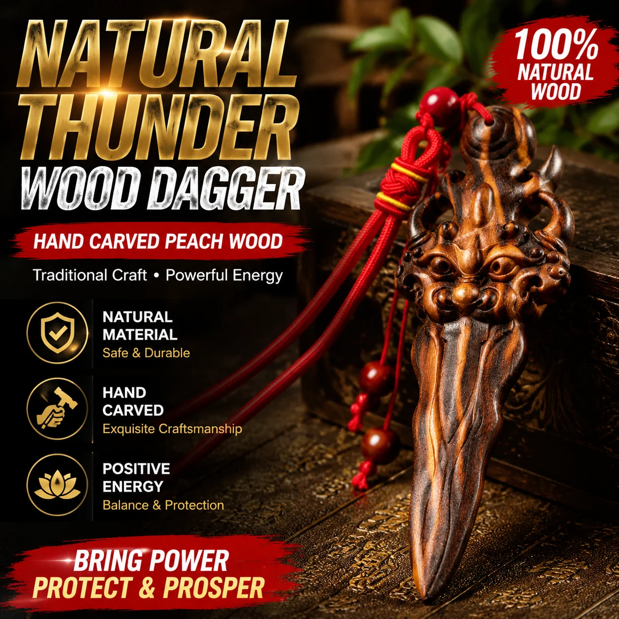 Natural lightning strike peach wood Taoist Jai Chan sword lightning strike pendant for children, baby bedroom, under bed wish