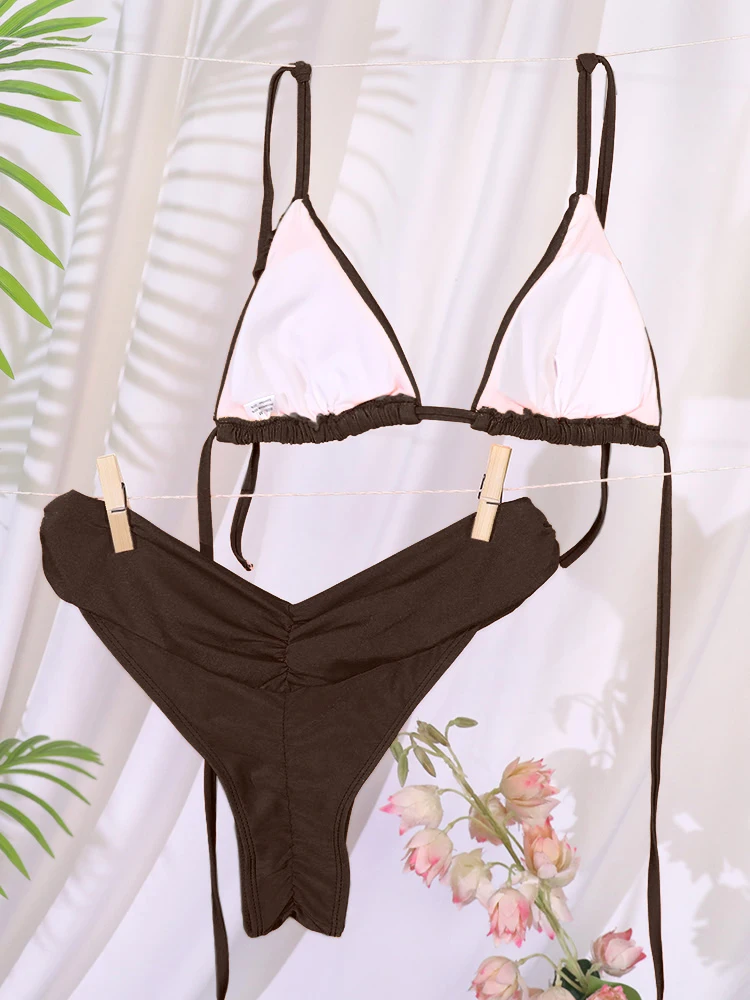Dreieck-Bikinis, sexy Badeanzug, Damen-Verband-Bademode, 2025, Bikini-Set, einfarbig, Strandmode, zweiteiliger Anzug, weibliche Badeanzüge – Detail 9