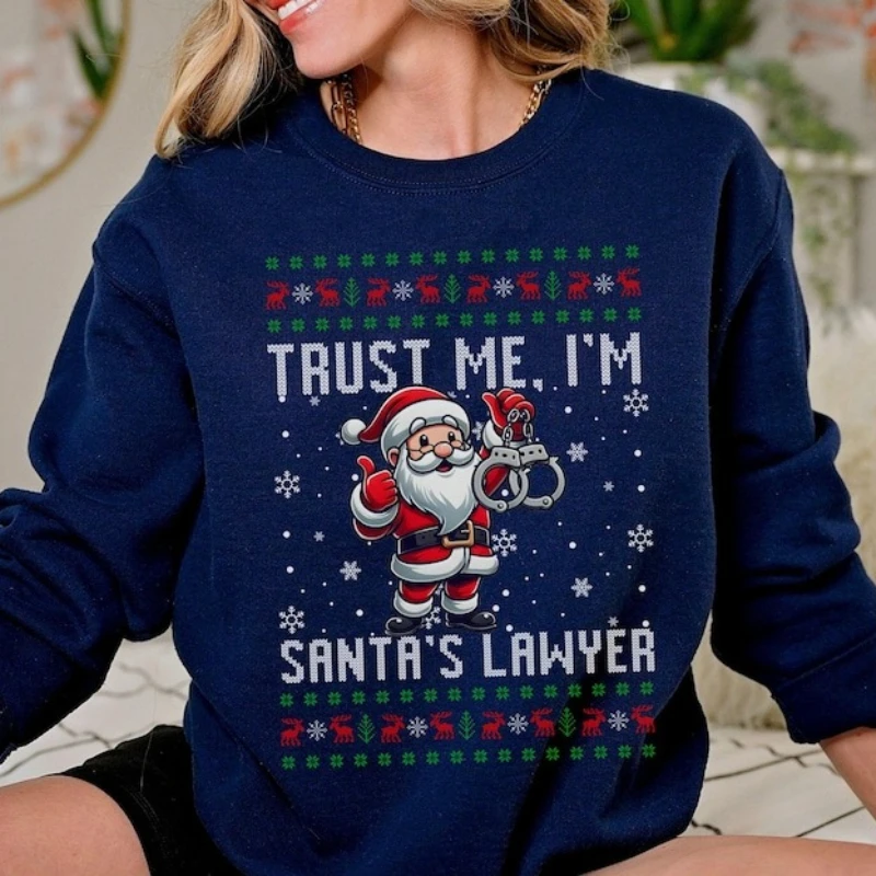 Świąteczny Sweter Śmieszny Prawo Brzydki Sweter Świąteczny Adwokat Prawnik Absolwent Okrągły Dekolt Prezent Dla Niej Personel Biura Prawowego Powierz Mi Topy