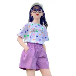 T-shirt à manches courtes et short adt pour filles, ensemble deux pièces d'été, vêtements mignons pour enfants, nouveau, 2023, 4, 6, 8, 10, 12