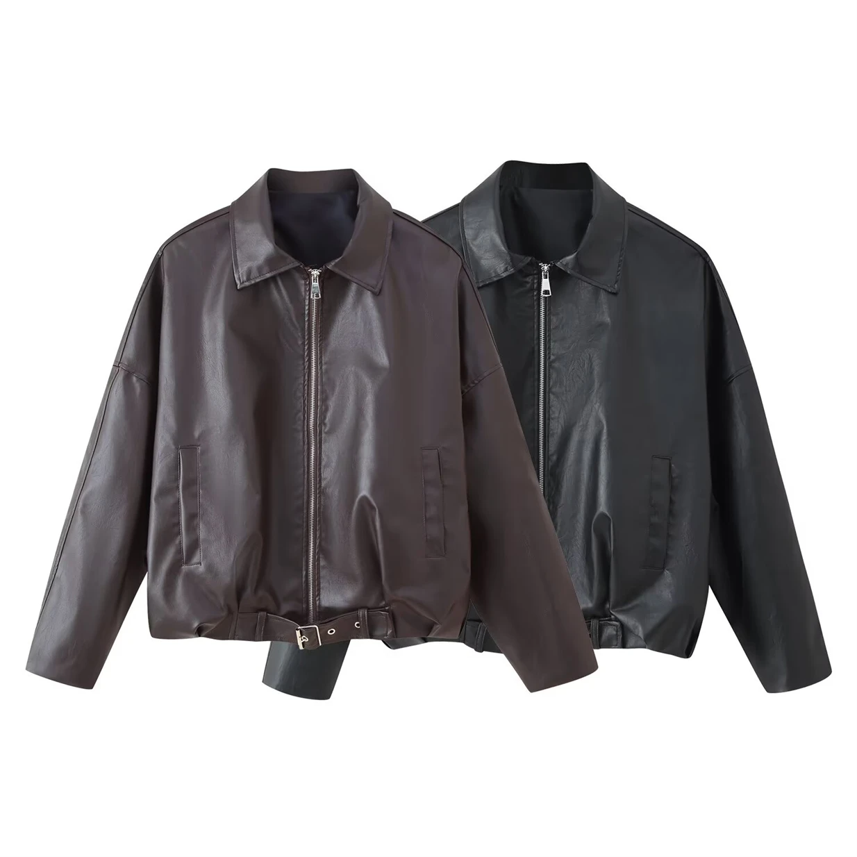 

Женская винтажная куртка на молнии спереди с двойными карманами, зауженный подол, стильная повседневная верхняя одежда в стиле ретро для женщин