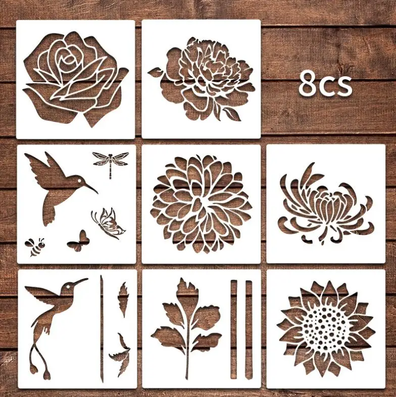 25*25cm Rose Flower Bird Stencils PET Hollow Leak Printing Board DIY Layering Furniture Wall Painting Template Decorat Reusable