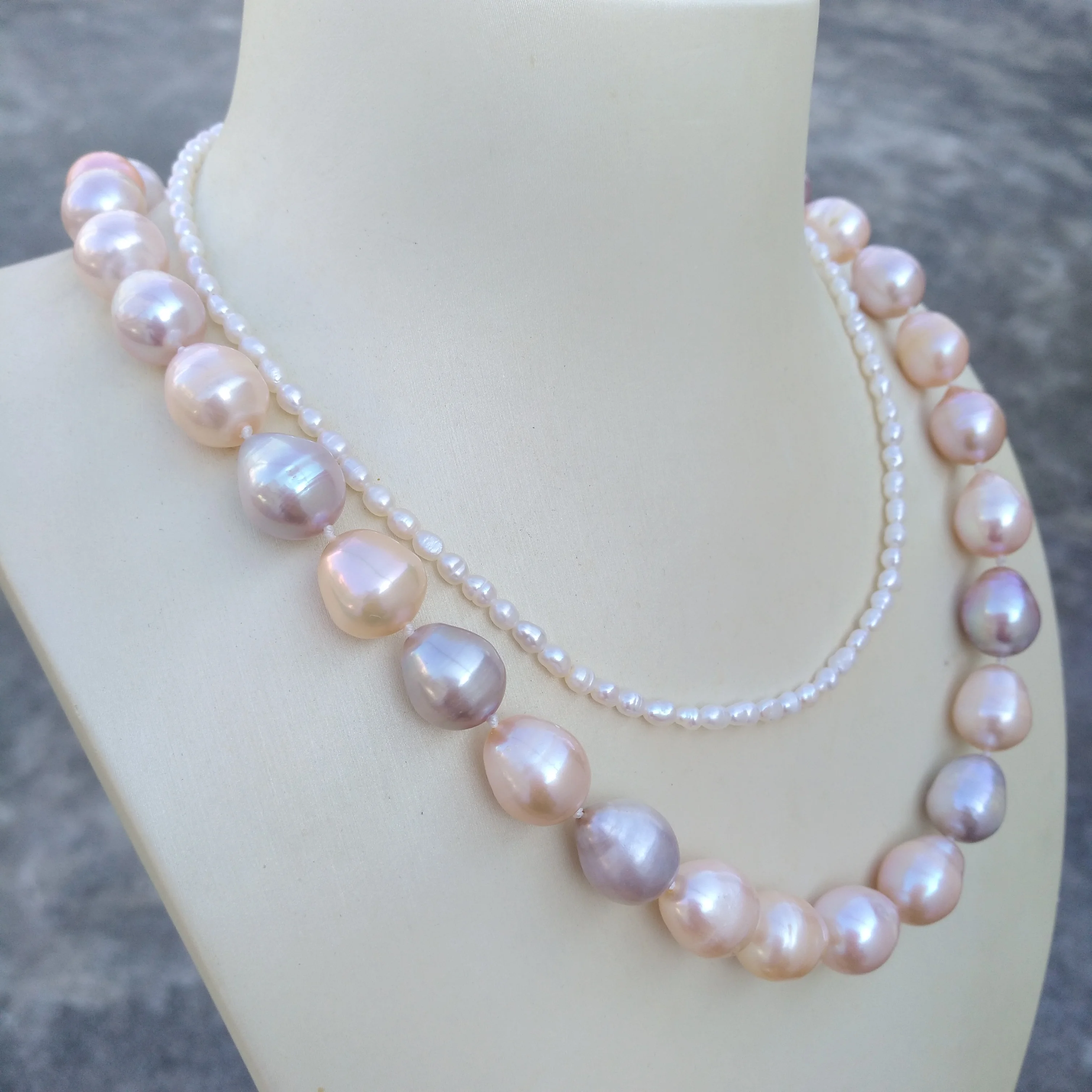 2ROW الأبيض الوردي الأرجواني متعدد الألوان الباروك جنوب البحر اللؤلؤ قلادة الأصلي لقطة حقيقية PhotosX #3