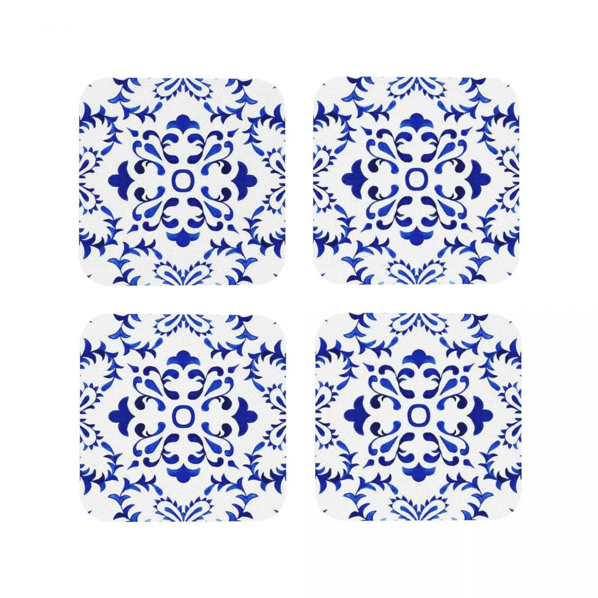 Azulejo Portuguese Tile Watercolor Artwork 18 Coasters Kitchen Placemats Insulation Cup Coffee Mats For Decor Home Set of 4