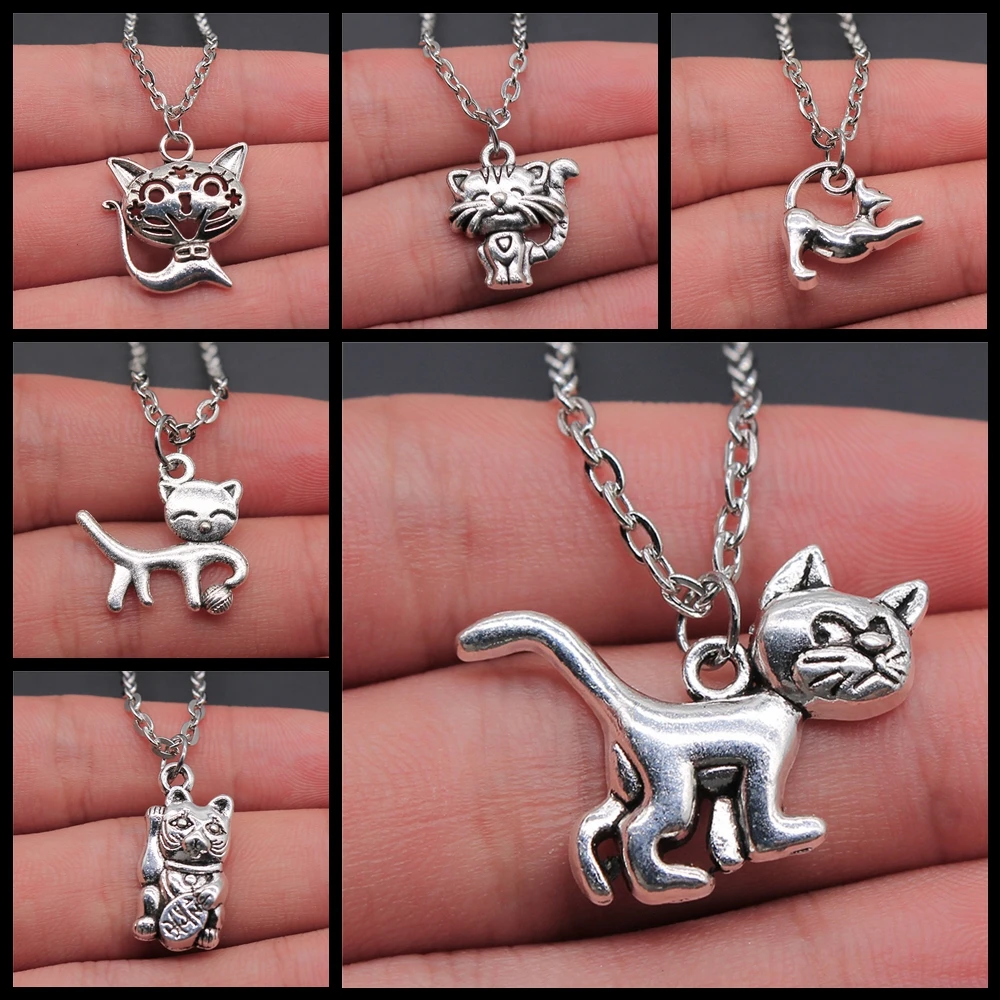 Cute Cats Pendant Necklace Lucky Cat Bring Money Pendant Necklaces Pet Cat Jewelry Gift Necklace For Women Men Boy Girls