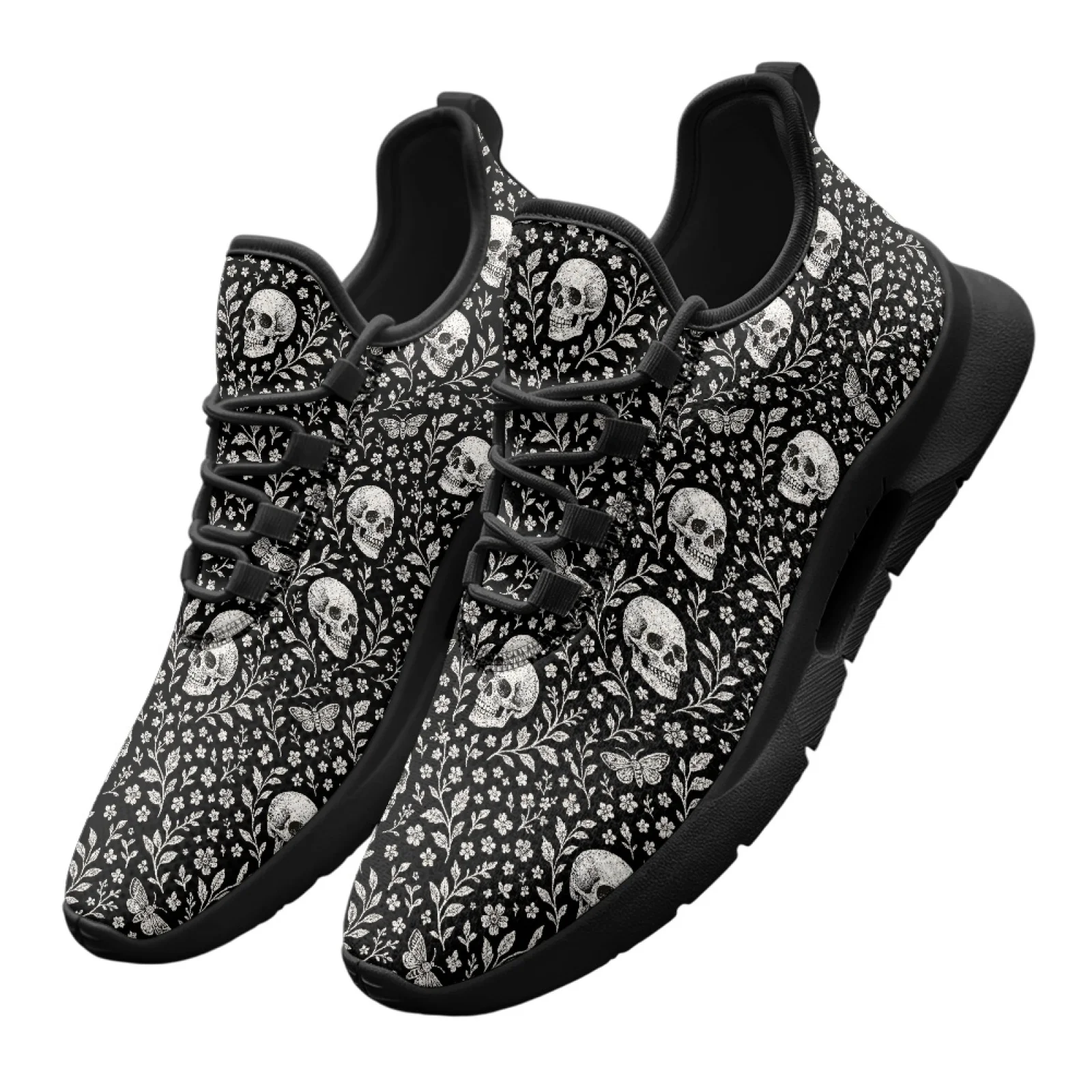 PENSTROLL Casual Mens Sneakers Formal Breathable Men's Street Skate Shoes for Business Adult Skull Flowers