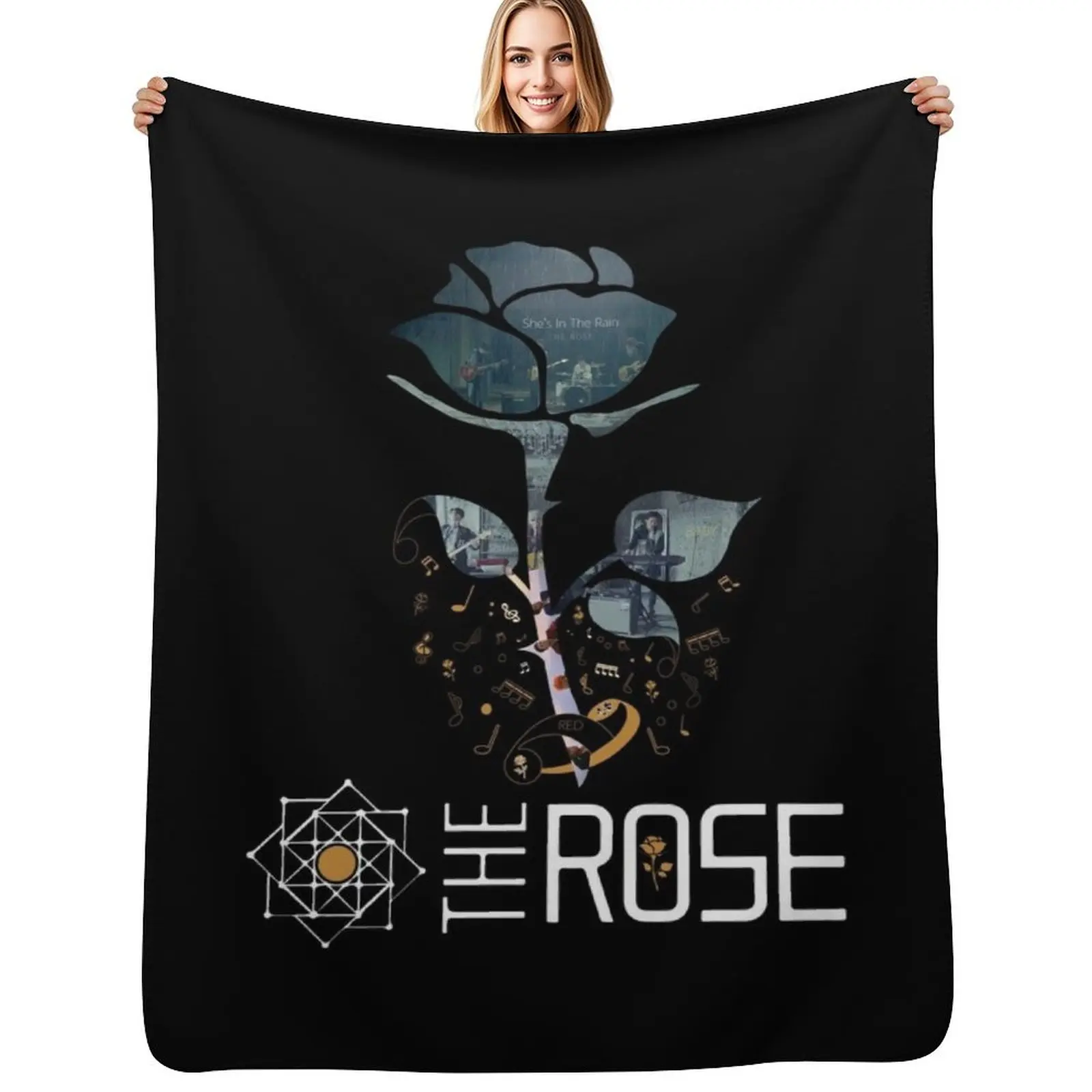 

The Rose (golden) - Large Graphic Throw Blanket Travel Luxury Brand Beautifuls Custom Blankets