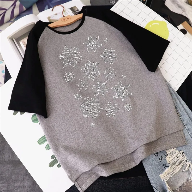 1pc Rhinestone Iron on Hotfix Transfer Decal Snowflake Print Heat Transfer Silver White Rhinestone Patches Clothing Repair