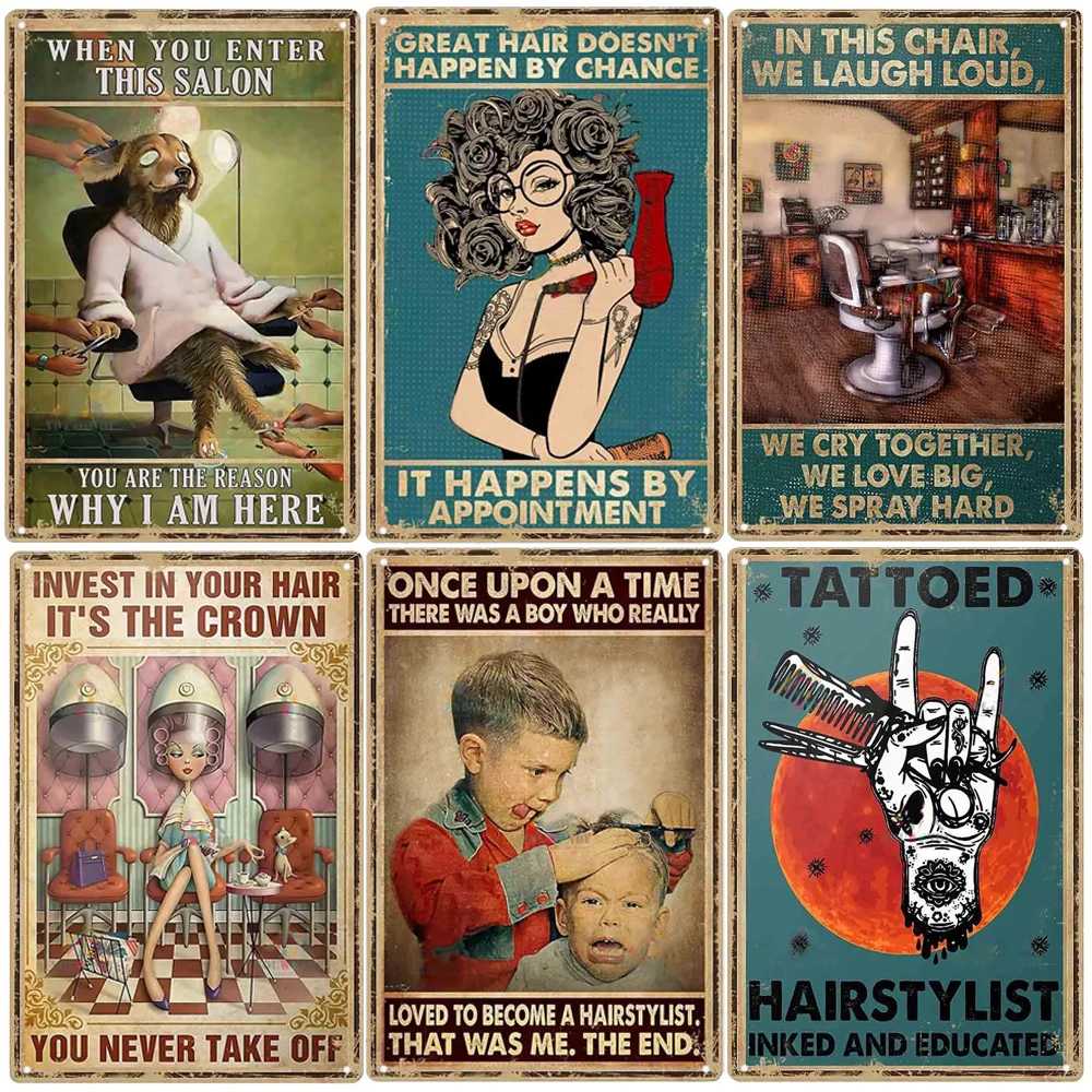 Vintage Hairdresser Metal Tin Signs Hair Stylist Metal Poster Plaque Decor Barber Shop Beauty Salon Decorative Wall Plate Sign