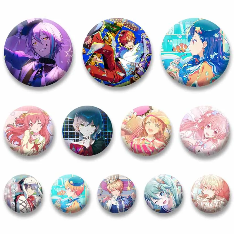 Cute Musical Game Project SEKAI Figure Brooch Shiraishi Shinonome Ena Lapel Pin Cartoon Round Badge on Bag Clothes Decor Jewelry