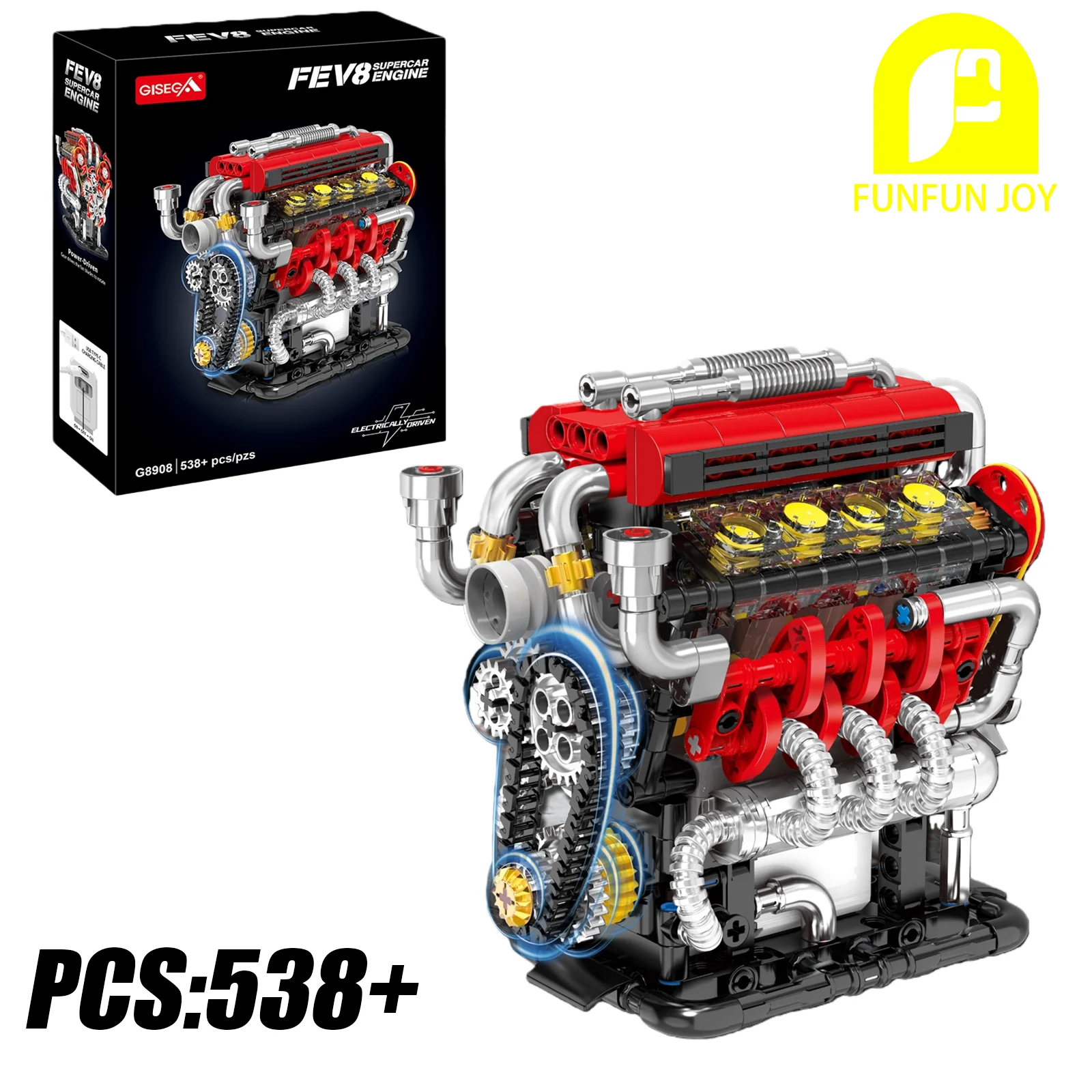 MOC 538 Uds V8 bloques de construcción de motor modelo de coche motorizado vehículo de escritorio para adultos niños regalo de cumpleaños de Navidad