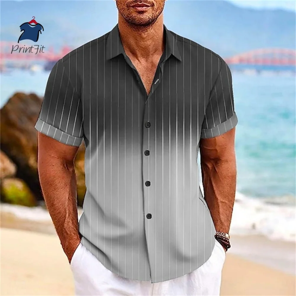 Full Print Gradient Graphic Casual Shirts For Men Short Sleeves Turndown Button Up Beach Shirts Clothing Apparel Mens Tee Tops