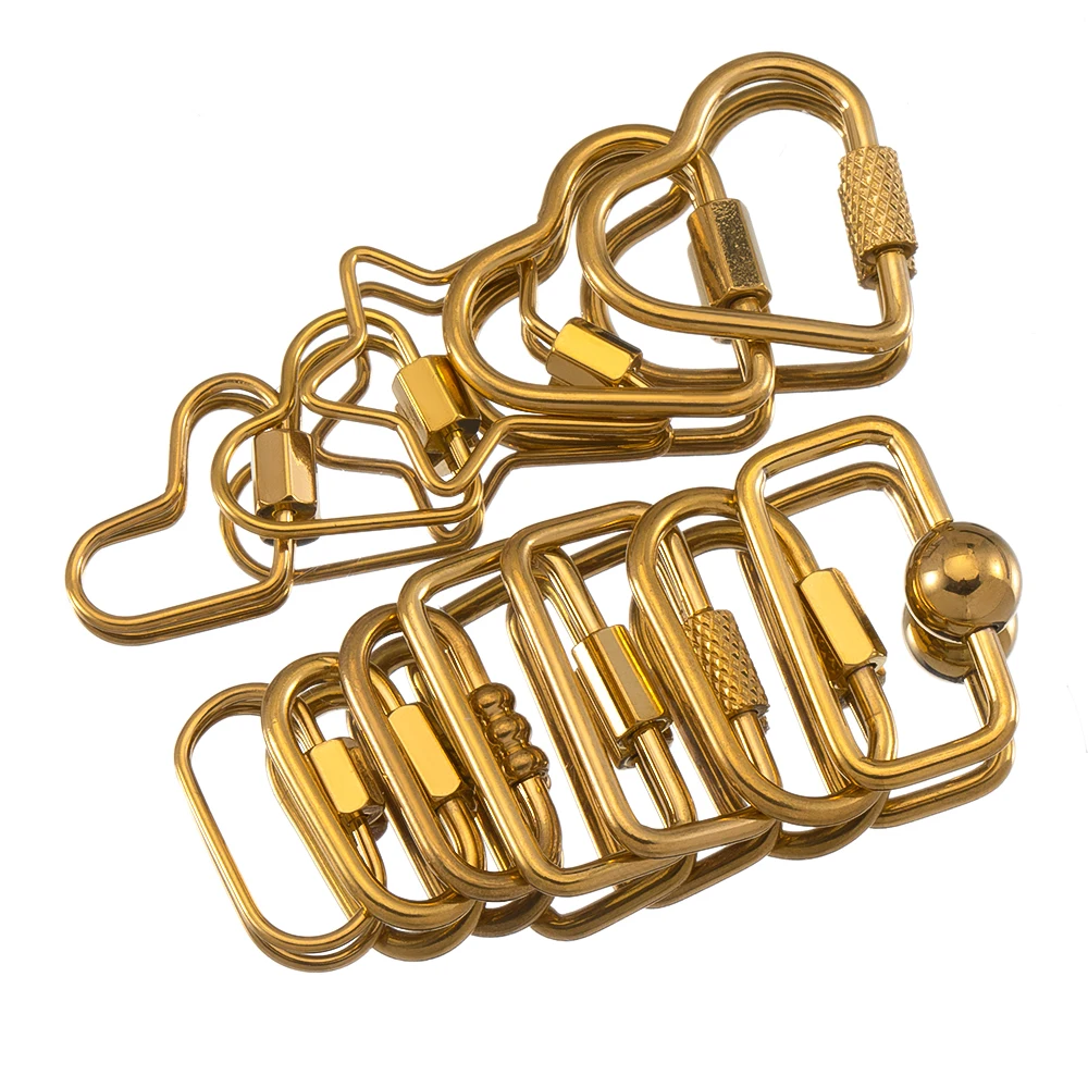 5pcs Stainless Steel Heart Star Square Screw Locking Clasps Big Carabiner Hooks Connectors DIY Necklace Bracelet Making Supplies