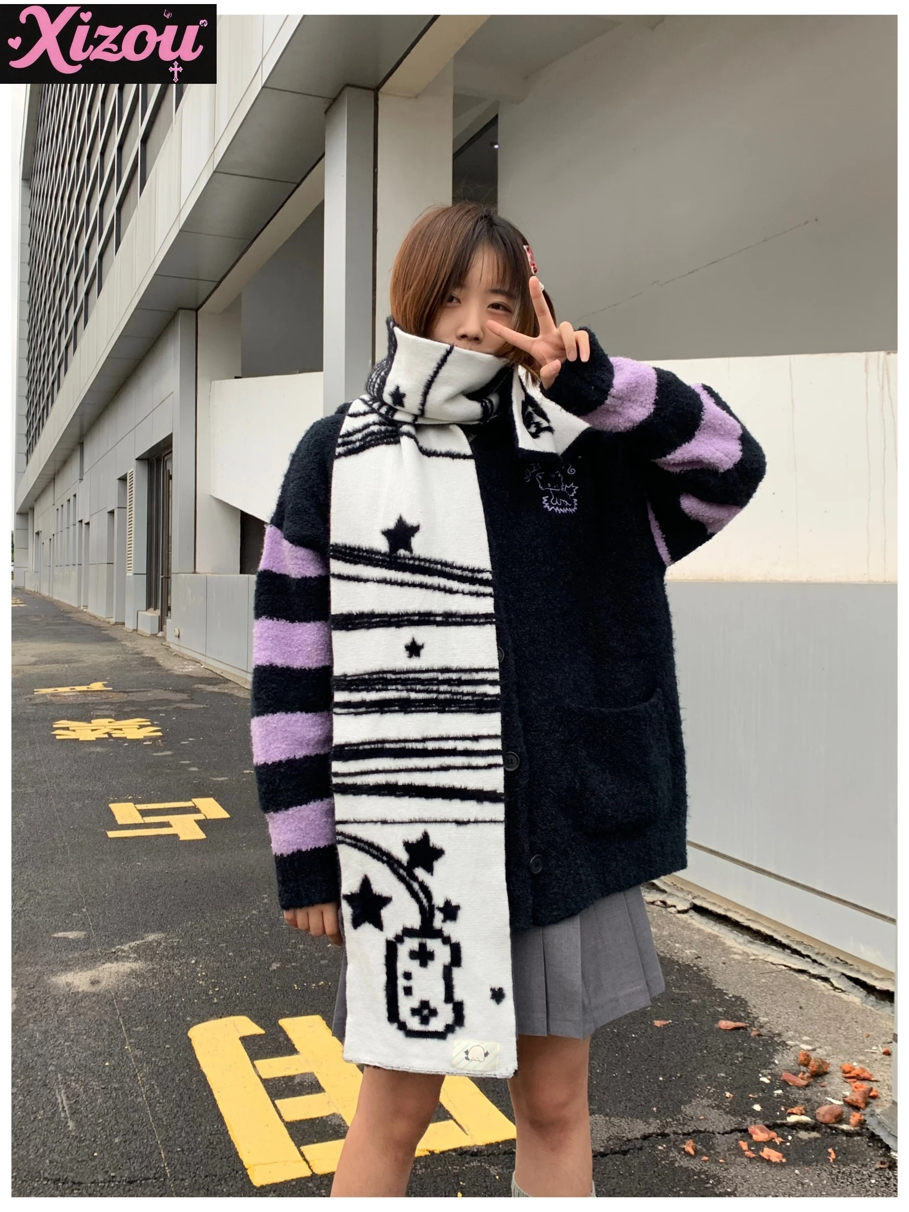 

Japanese Abi y2k cartoon puppy imitation mink hair double-sided scarf women's Lolita star autumn and winter warm original girl