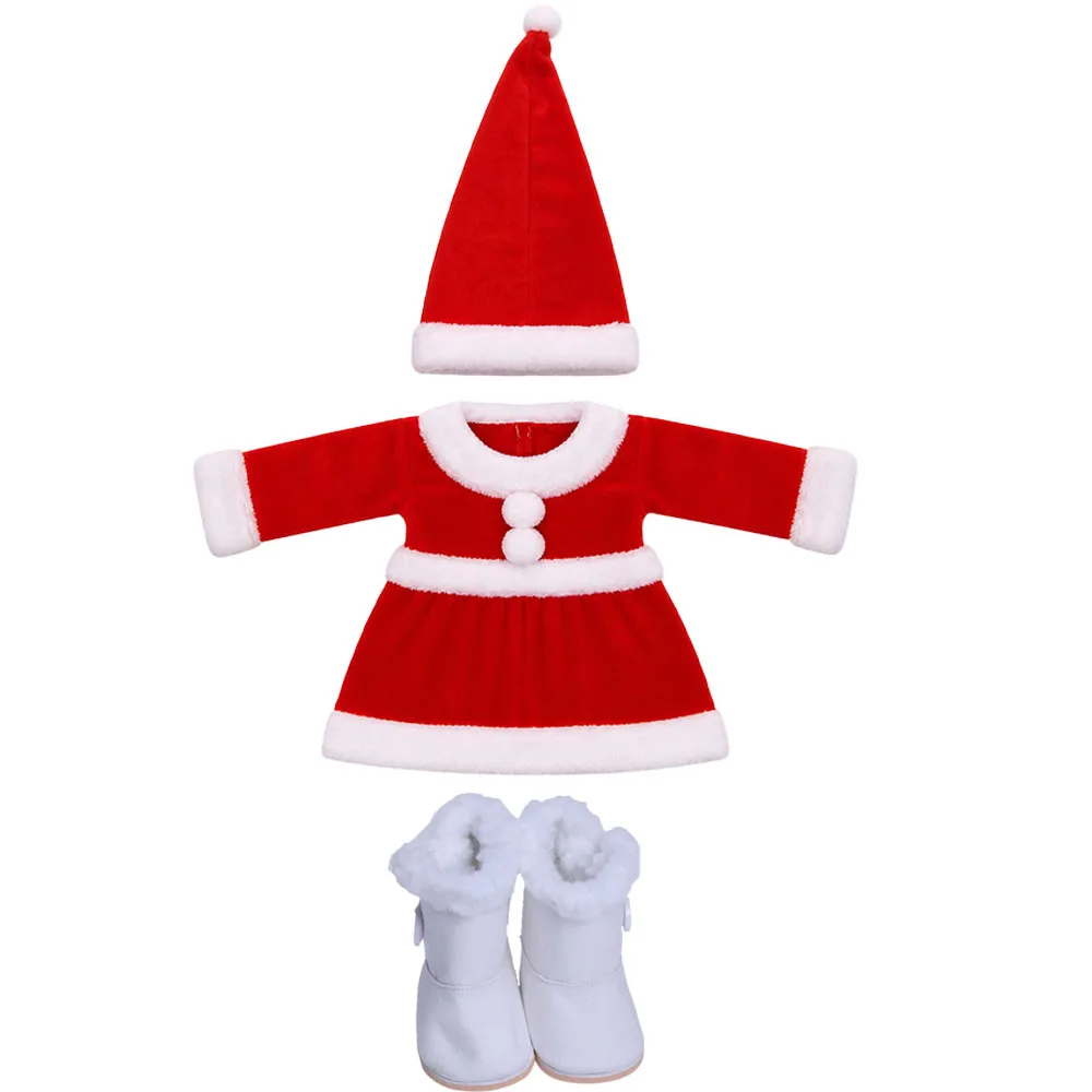 Velvet Santa Christmas Doll Outfit Set Fit for 18 Inch American Doll & 43cm Baby Doll Dress Santa Hat Socks Boots Girls Dress‑up