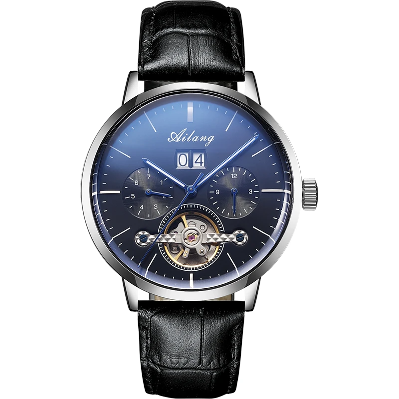 AILANG New Skeleton Tourbillon Mechanical Watch Men Automatic Classic Rose Gold Leather Mechanical Wrist Watches Reloj Hombre