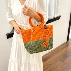 Straw Woven Handbag Summer Women Beach Bag Tote Vegetable Basket Style Straw Bag Satchel Bohemian Female Rattan Weave Clutch Bag