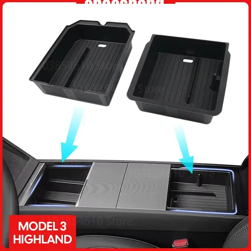 Voor Tesla Model 3 Highland 2024 Middenconsole Bril Opbergkoffer Armsteun Opbergdoos Boven & Onderste Siliconen Antislipmat