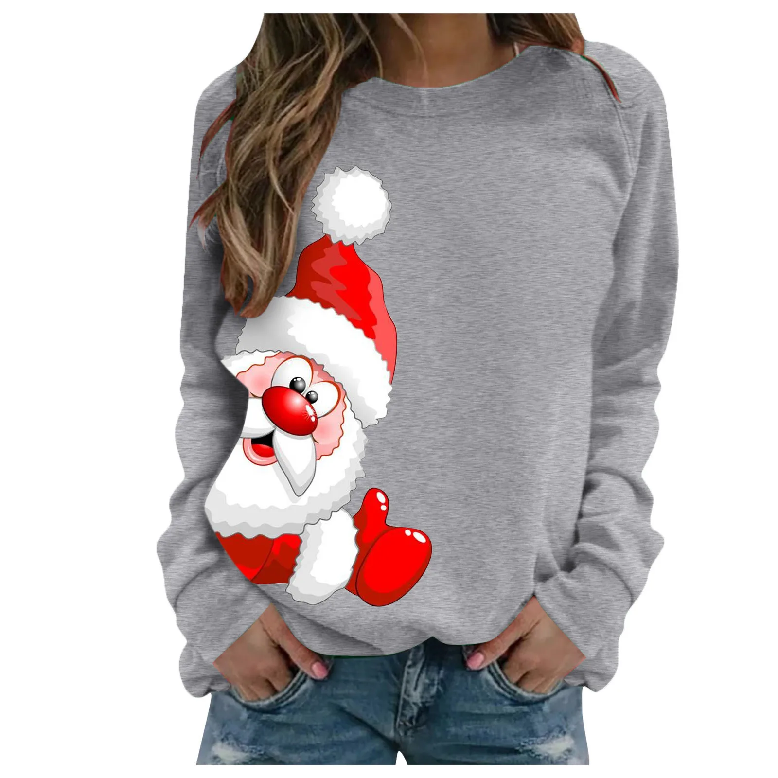 Women\'S Sweatshirt Santa Claus Printed Hoodies Long Sleeve Top Casual Pullover Christmas Oversize T-Shirts Ugly Loose Sweater