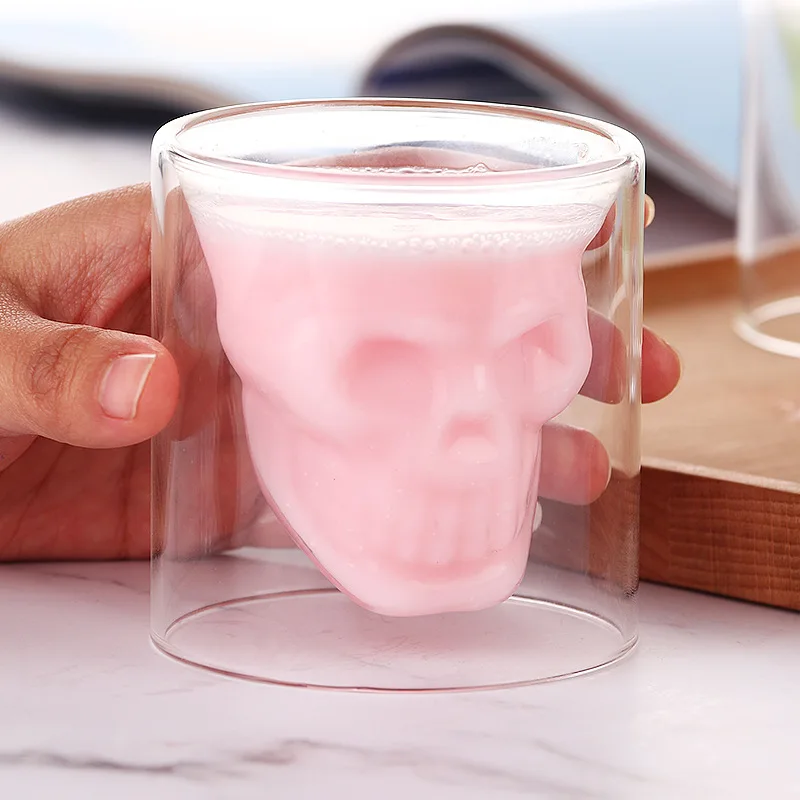 75ml 250ml Skull Head Shot Glass Fun Designer Crystal Party Wine Cup trasparente Vodka Beer Steins Halloween novità Cup