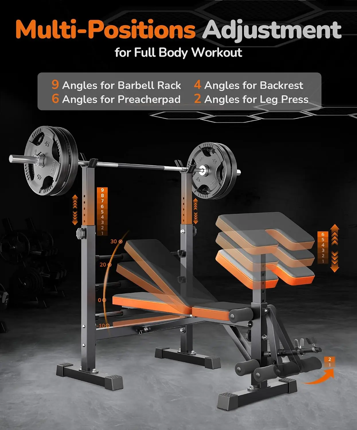 Multi-Function All in 1 Weight Bench Set - Multi-Positions Heavy Duty Weight Lifting Sit Up Bench Workout Benchs Folding Bench P