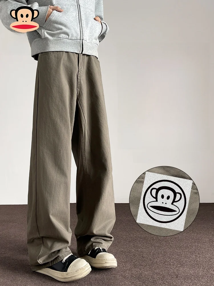 

PaulFrank American High Street Men's Casual Pants Drapey Straight Leg Loose Fit Autumn Trendy Brand Breathable Cotton Blend