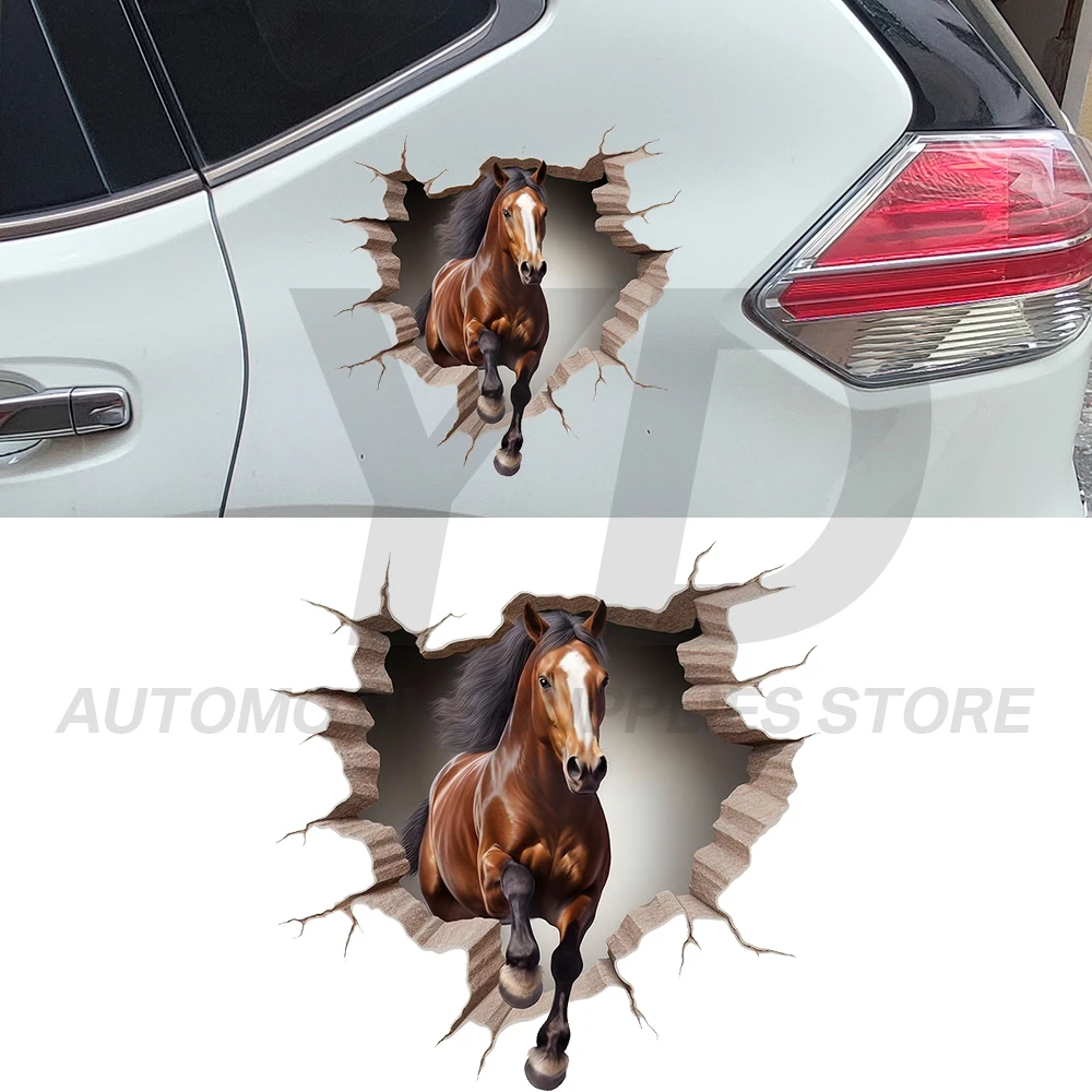 3D Horse Car Sticker Running Brown Horse Decals Waterproof Vinyl Auto Body Window Laptop Decor Animal Skeleton Styling Gift
