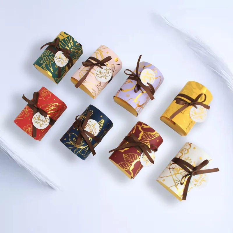 10Pcs Bronzing Pattern Paper Candy Box Heart Jewelry Favor Gifts Box Thank You Packaging Bags Birthday Wedding Party Decoration