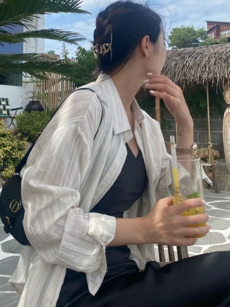 Ele Slimming Long Sve irt Chic Single Button Fem Top Faionable Busin Casual Wear for Young Women