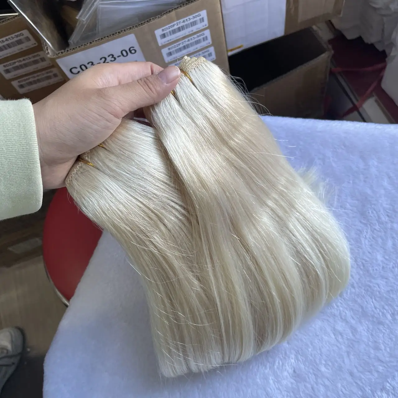 Real Human Hair Weft 50g/pack Platinum Blonde Straight Machine Remy Sew In Hair Weaves 12-22 inches Real Natural Hair Bundles
