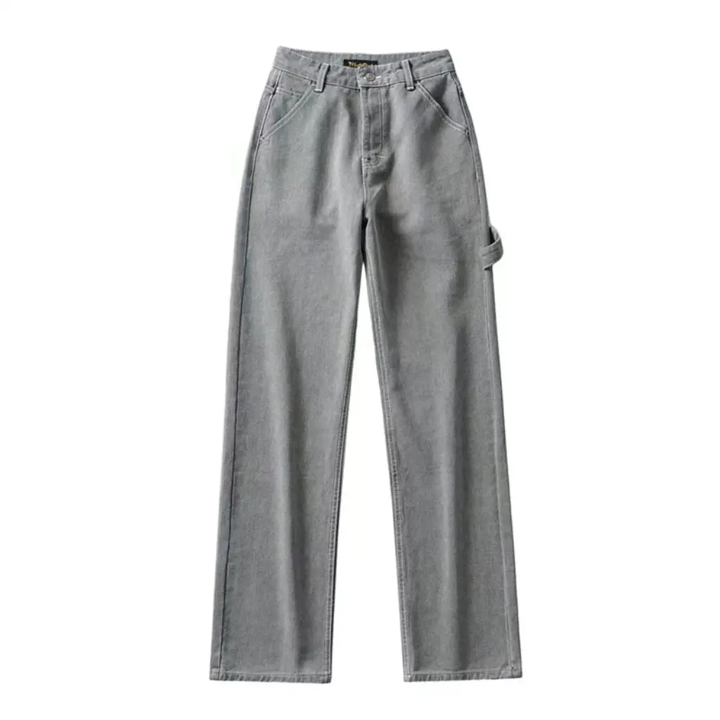 

YPFF Women's High Waist Wide Leg Jeans Spring European American Style Straight Tube Loose Slimming Floor Trousers Denim