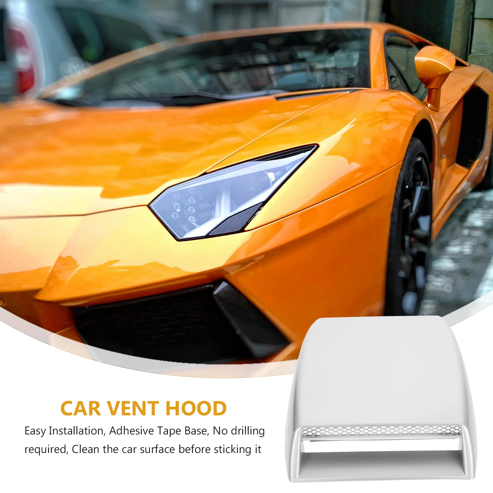 

Car Hood Vent Sticker Air Flow Scoop Silver Color Universal Fit Easy Installation Adhesive Tape Surface Before