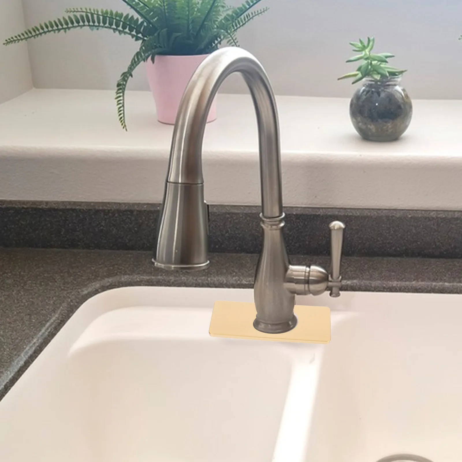

2Pcs Faucet Escutcheons Rectangle Stainless Steel Deck Plate Golden Sink Hole Covers Bathroom Kitchen Faucet Base Cover Mixing