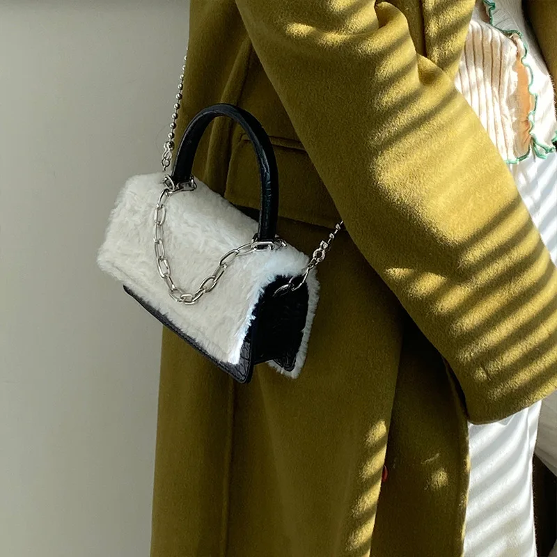 

Winter bag autumn winter Korean version plush chain bag women's handbag diagonal cross single shoulder small square bag women
