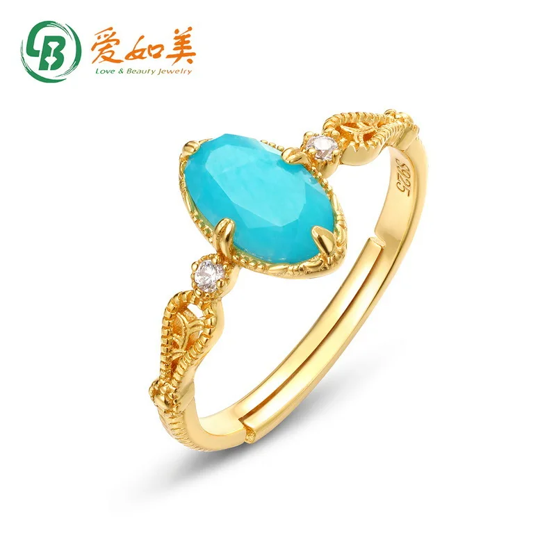 

Geometric Horse Eye Tianhe Stone Ring Women's Retro Pattern 18K Gold PT950 Platinum Silver Plated 7-Layer Gold Ring