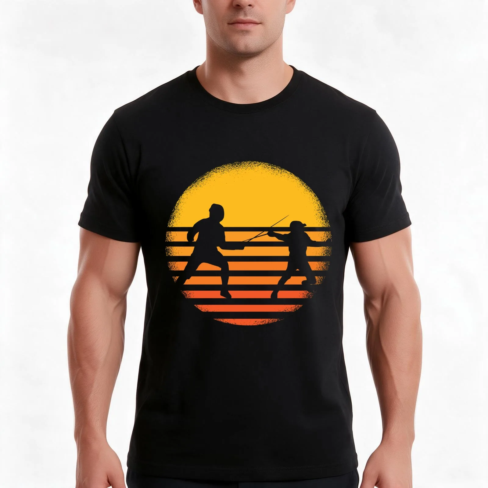 Vintage fencing father and son fencing sports trainer T-Shirt, Summer Casual Cotton Tee, Oversized Streetwear Tops, 100% Cotton