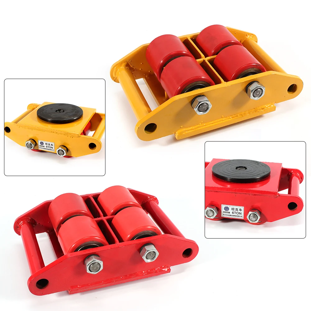 6 Ton Heavy Equipment Machine Dolly Skateboard Industrial Machinery Roller Mover Cargo Trolley with 360°Swivel Cap Red/Yellow