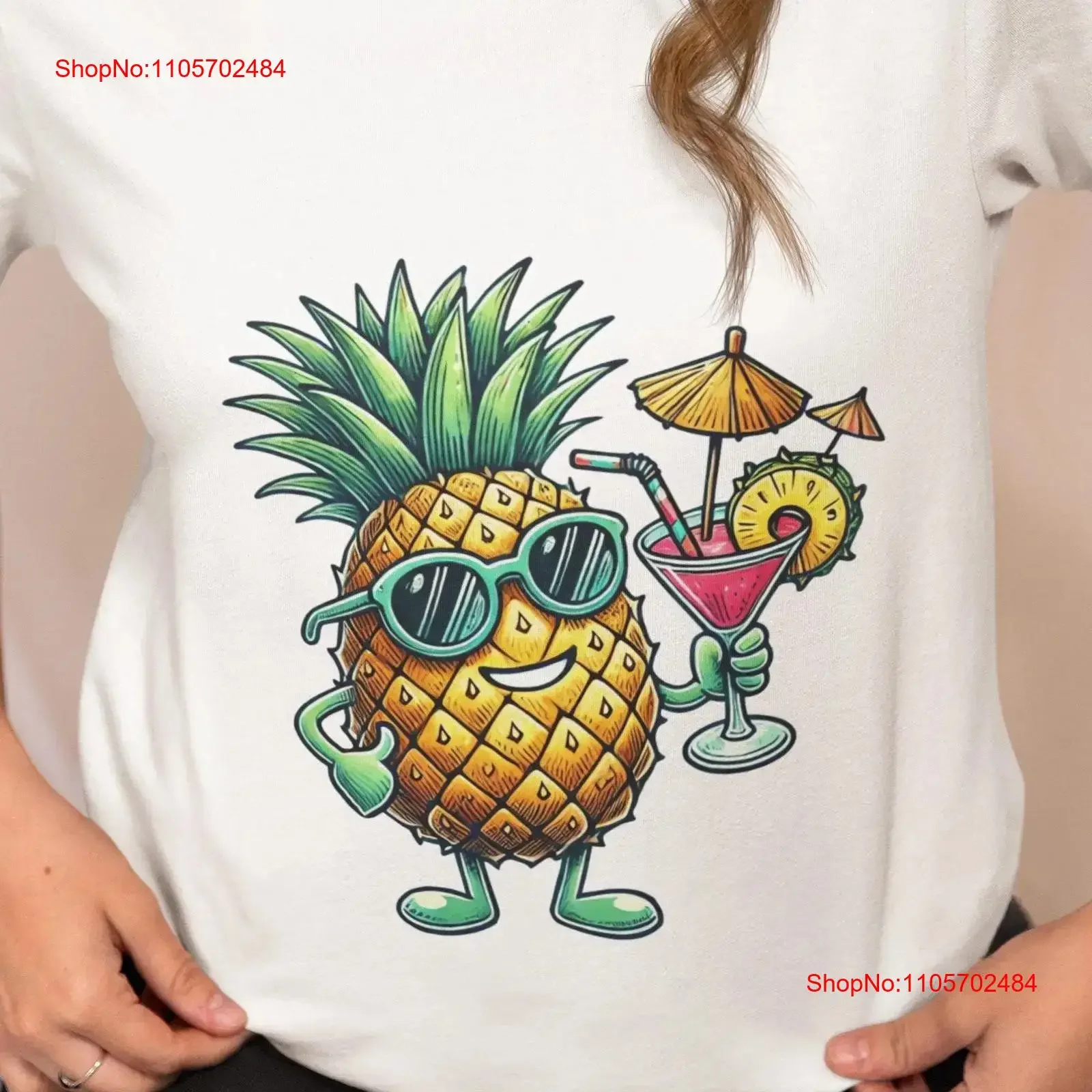 Tropical Pineapple T Shirt with Sunglasses Cocktail Summer Beachwear Novelty Fun for Vacation Luau Party Hawaiian Aloha