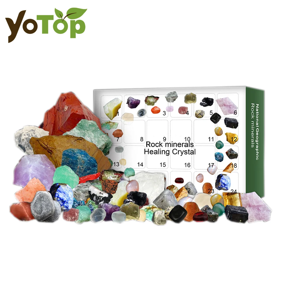 24Pcs Natural Ore Stone Box Advent Calendar Healing Crystal Holiday Party Kids Gift Box 24 Days Count Down Collection Ornament